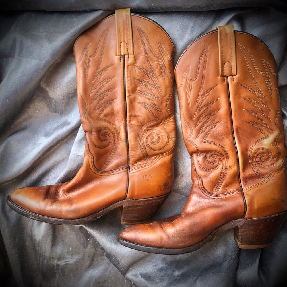 Frye Vintage Tan Leather Pointy  Western  Cowboy Boots 11 D